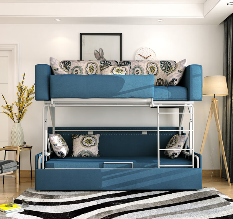 两用高低铺小户型多功能双层床书房卧室折叠床 深灰色上下折叠沙发床