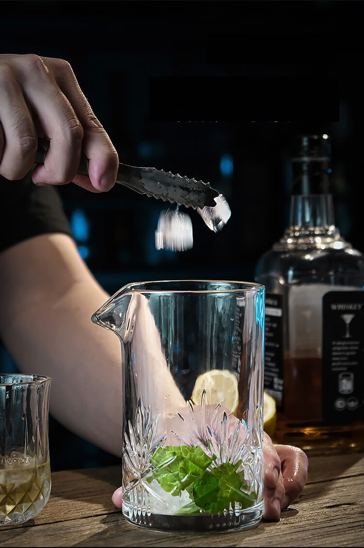 酒吧调酒杯日式水晶玻璃鸡尾酒搅拌杯容器调酒师调酒器具杯子兰花调酒