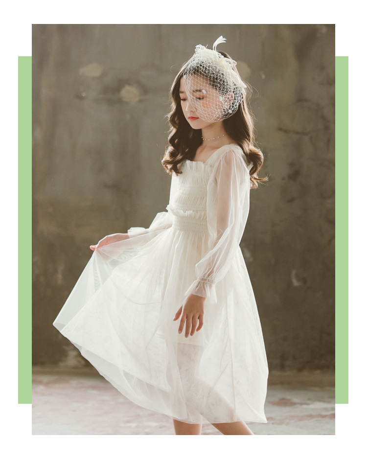 女童连衣裙2020春夏长袖收腰显瘦儿童公主裙网纱抹胸中大童仙女长裙