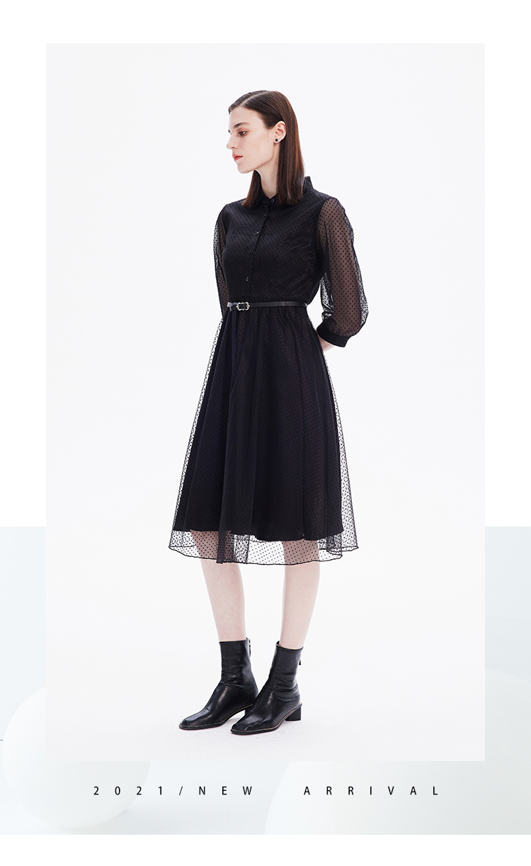 goobgsgb谷邦气质蕾丝衬衫领打底连衣裙2022年春季新款过年战袍女子夜