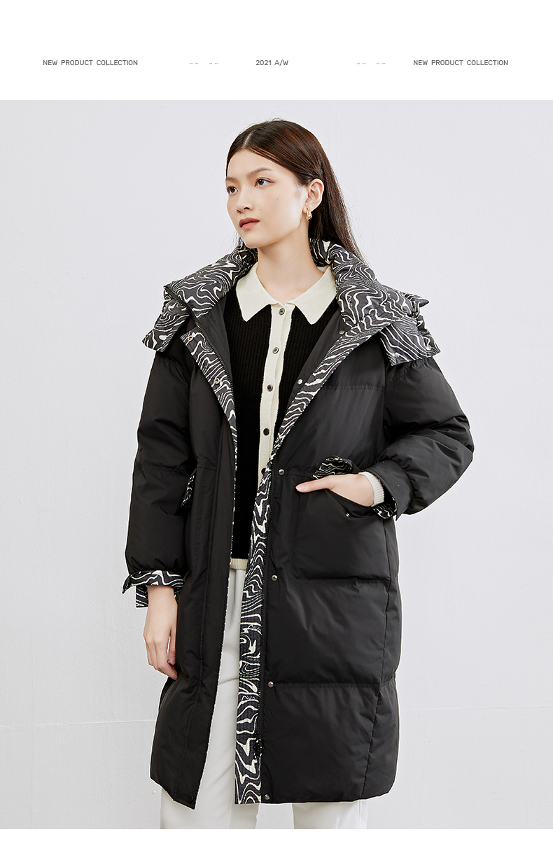 艾莱依羽绒服2021年新款女装中长款设计感小众敦煌系列韩版外套冬暖