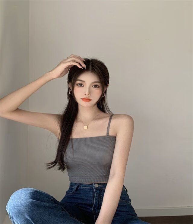 青衣麻相上衣抹胸吊带内搭外穿带胸垫两穿背心可拆吊带女黑色s码5679