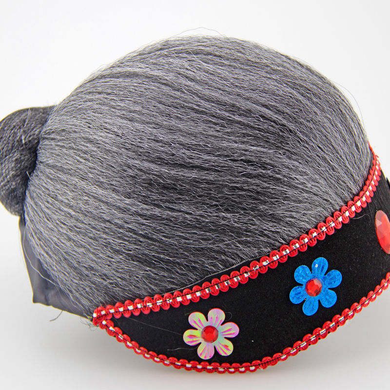 媒婆头饰老太太假发头套老婆头套丑婆老奶奶演出表演孟婆假发帽子粉色