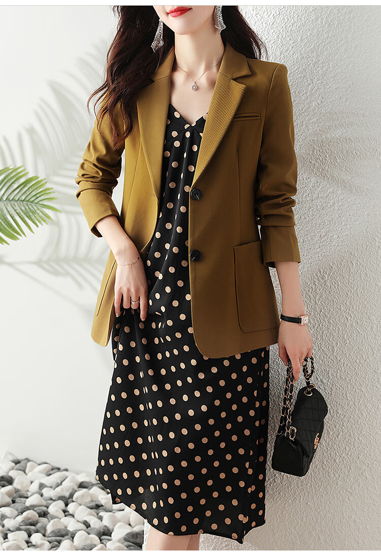 ioj轻奢品牌女装焦糖色西装外套女春秋2022新款高端时尚气质百搭小