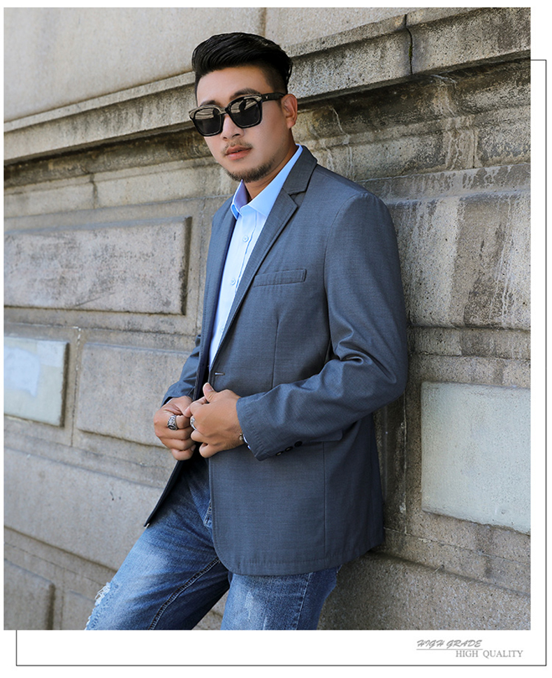 尊首胖人男装大码西服外套加肥加大纯黑商务休闲轻便一粒扣后开叉西装