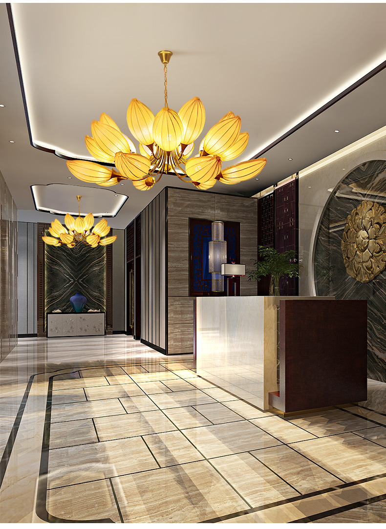 银枪莲花吊灯寺庙会所佛堂仙家供灯新中式餐厅吊灯酒店大堂宴会厅包间