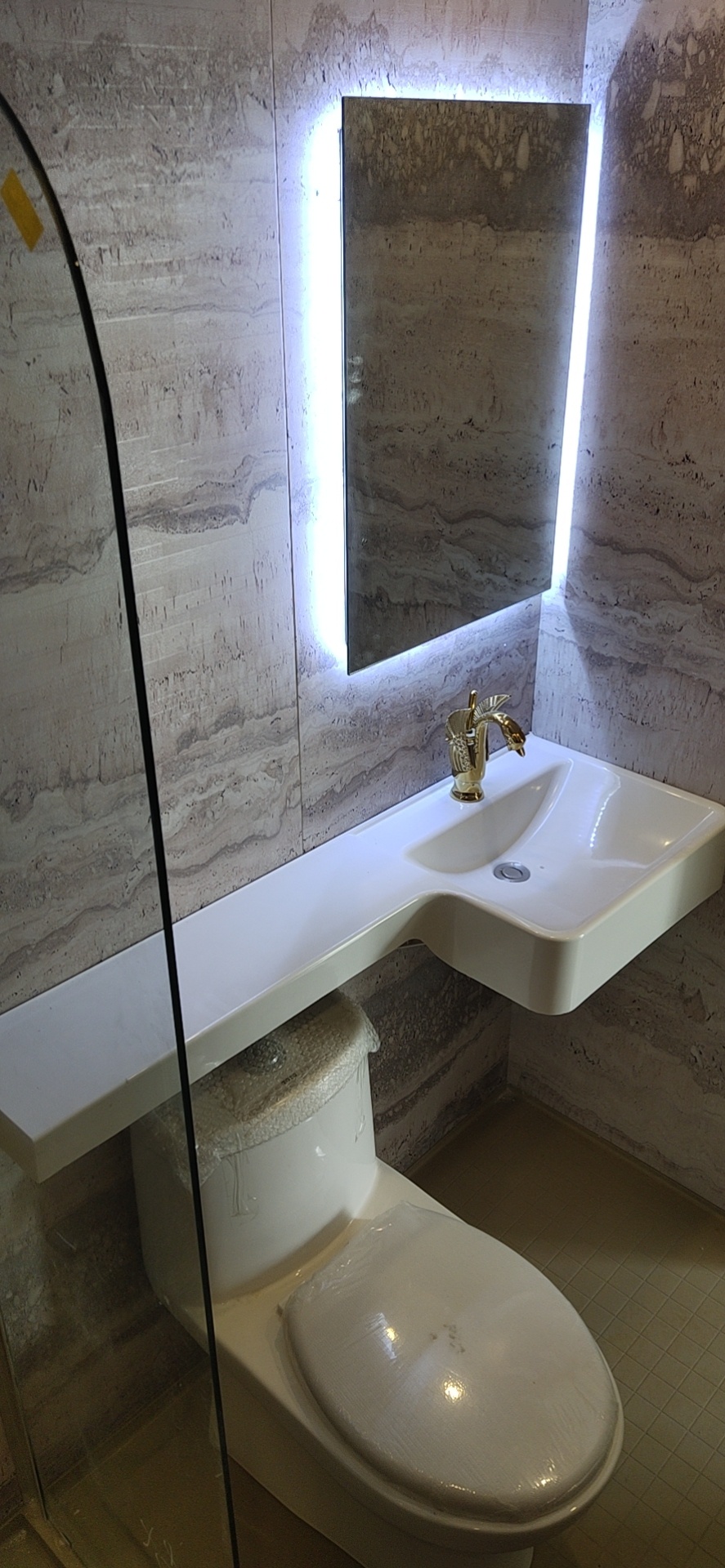 宾馆整体卫生间非陶瓷smc一体台盆p型面盆洗手盆挂墙式1200左盆一米二