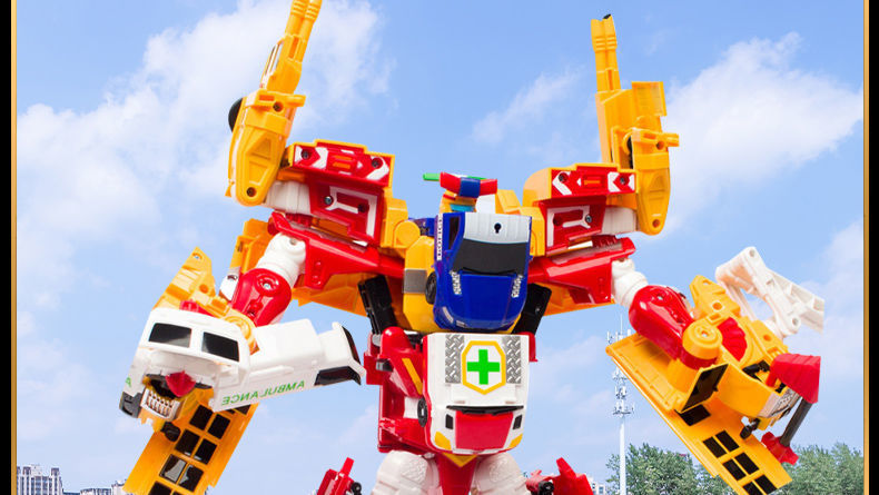 咖宝车神玩具魔法校巴双骑卫士灭火悍将魔法校巴超护巨人四合体男孩