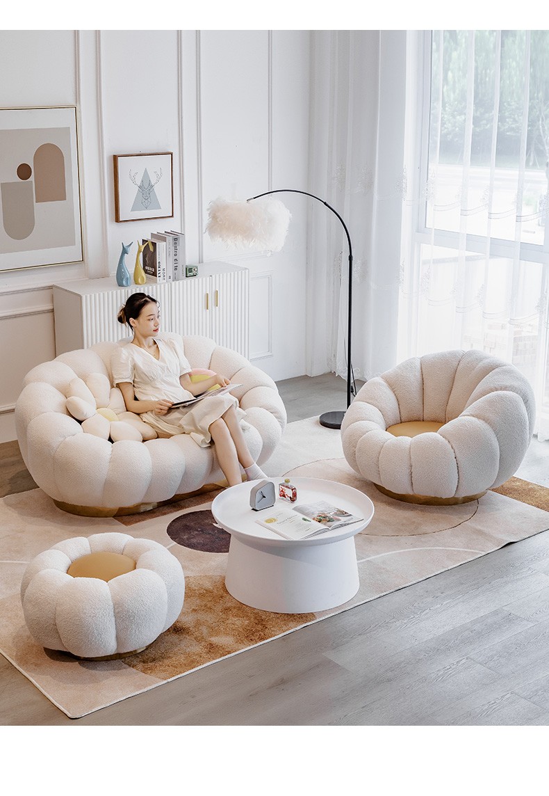 网红轻奢南瓜沙发小户型家用卧室客厅懒人可爱双人店铺沙发 绿色科技