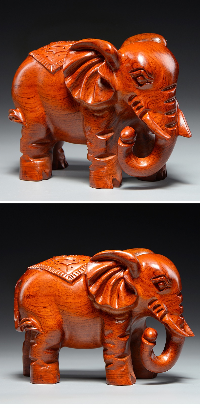 友漾花梨木雕大象摆件一对木质吸水象家居客厅装饰红木装饰工艺品送礼