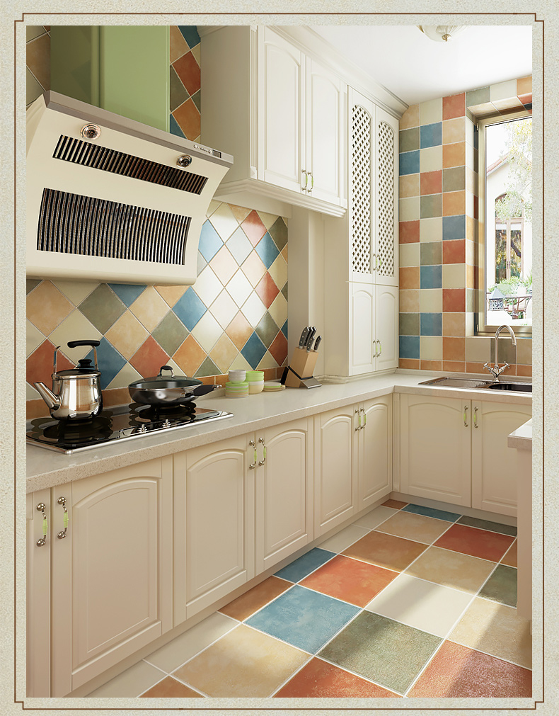 茵之阙美式田园厨房瓷砖仿古砖地中海卫生间墙砖厨卫砖防滑地砖lf