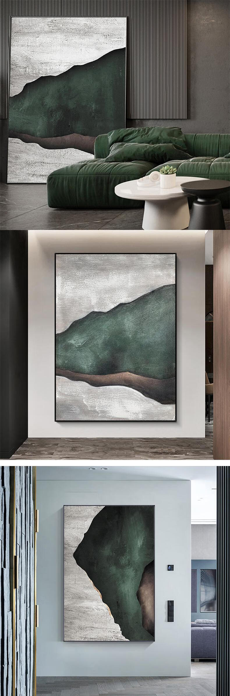 崇霖楚纯手绘油画高端定制现代简约潮汐海浪诧寂风黑白灰挂画入户玄关