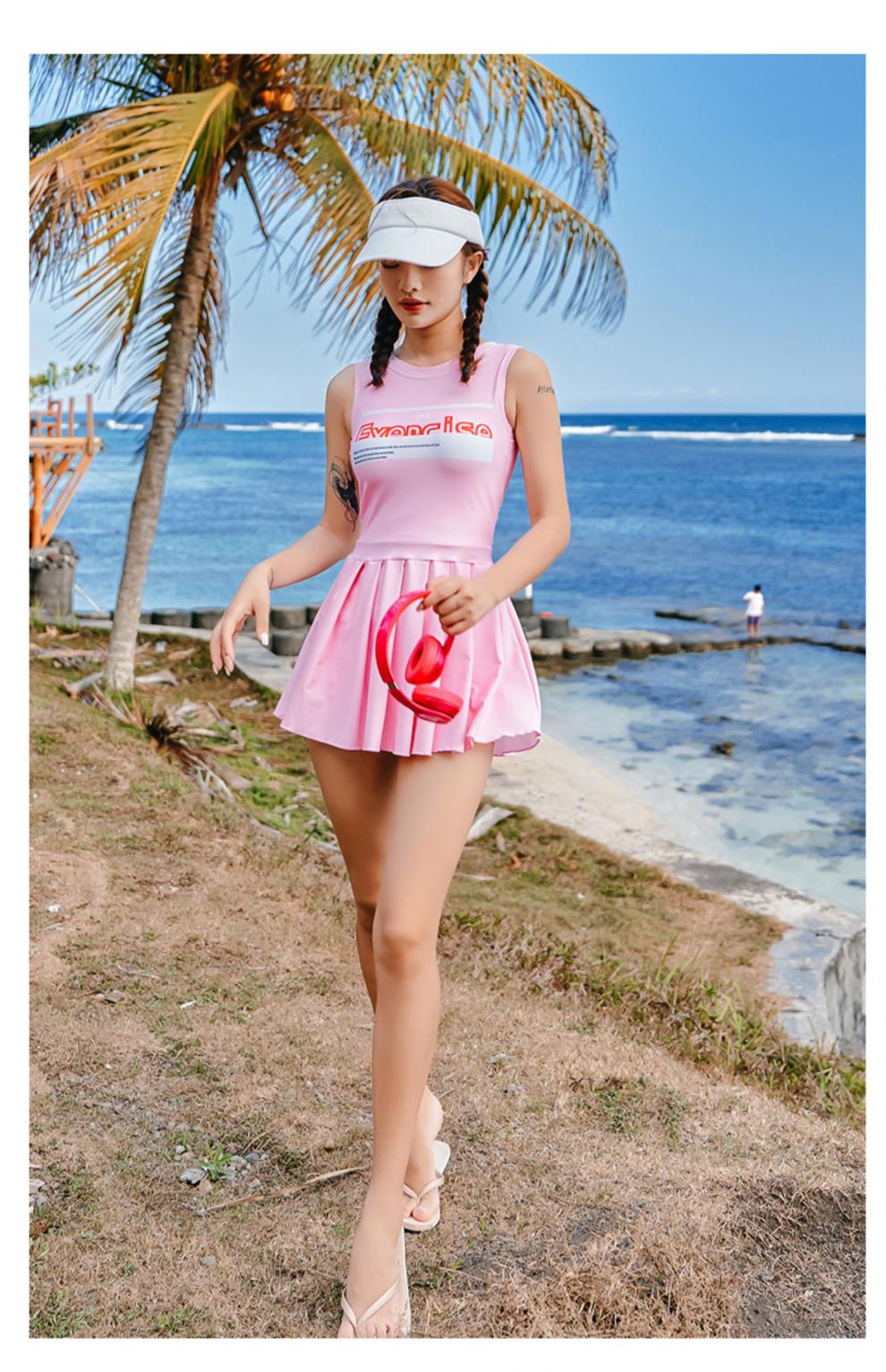 361度泳衣女士连体裙式遮肚显瘦学生运动新款时尚泡温泉泳装蓝色l建议