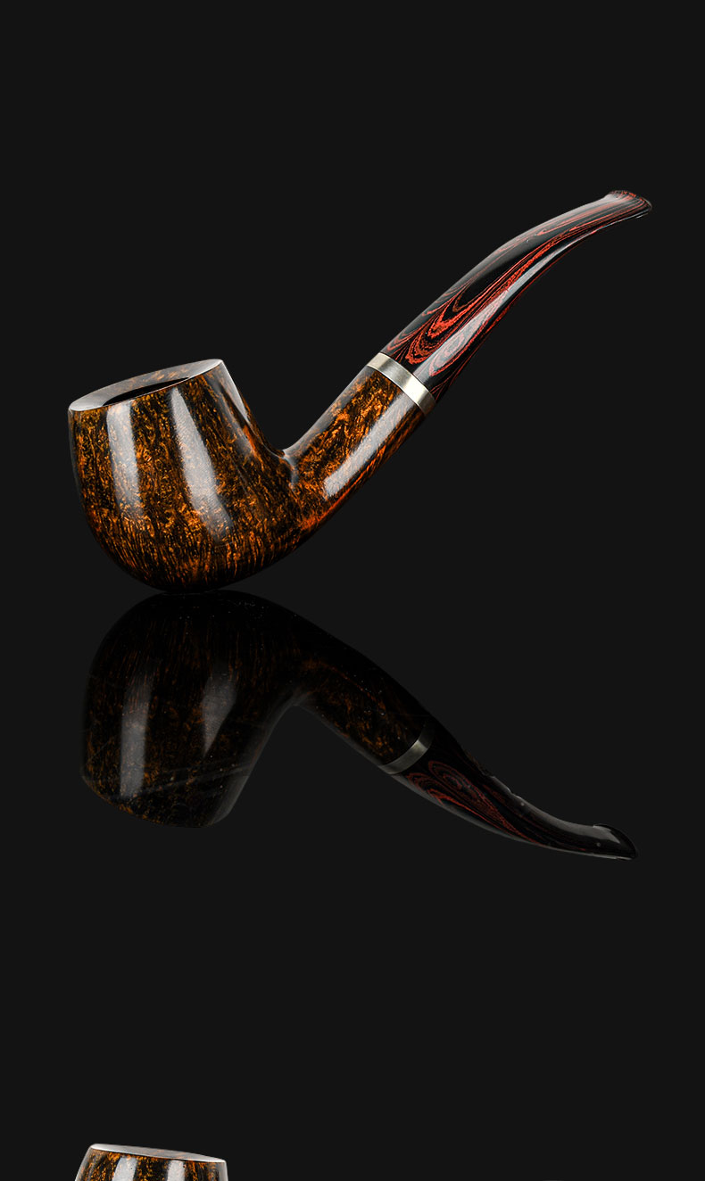 石楠木手工烟斗福尔摩斯弯式烟斗男士便携式旱烟专用配件喷砂999纯银
