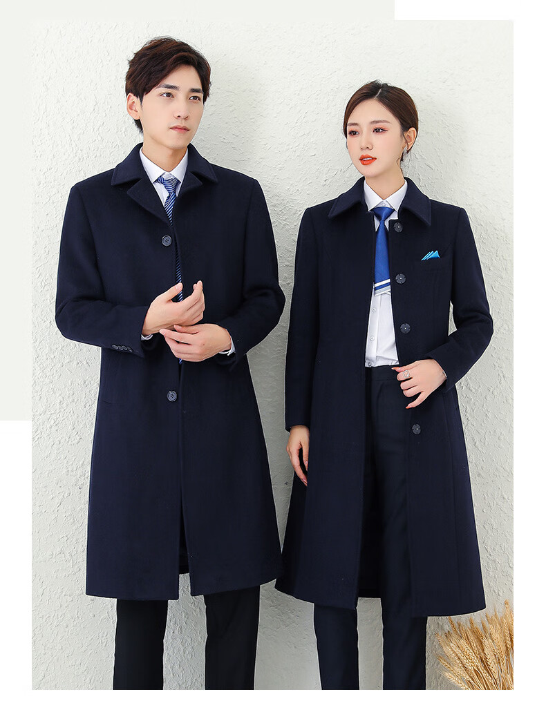 售楼部客服职业装毛呢大衣女冬中长款呢子外套工装酒店前台工作服定制