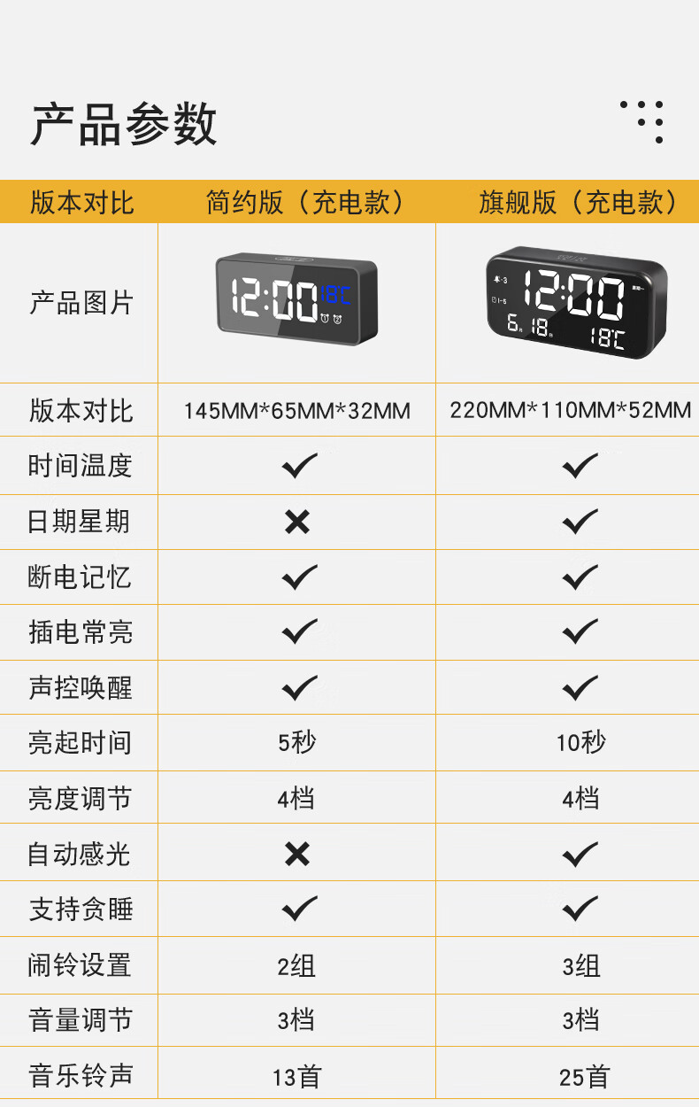 康巴丝(compas)智能静音电子时钟卧室床头led创意夜光桌面学生用台式