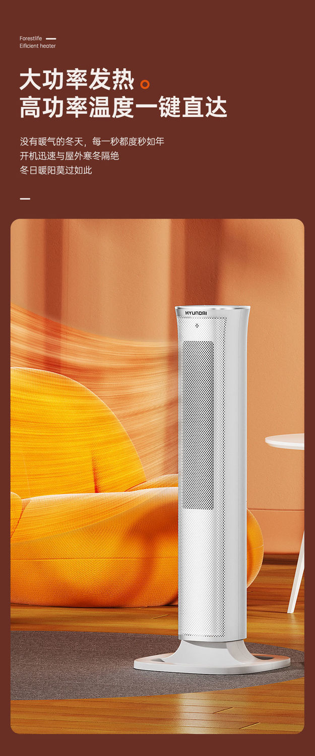 韩国现代取暖器暖风机家用冷暖立式浴室电暖器速热宿舍电暖风hyundai