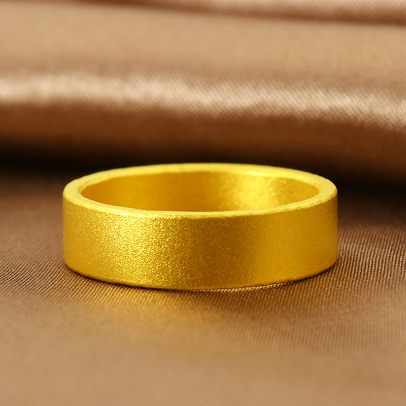 宝创黄金戒指男女999足金新款古法实心素戒光圈情侣对戒指环尾戒简约