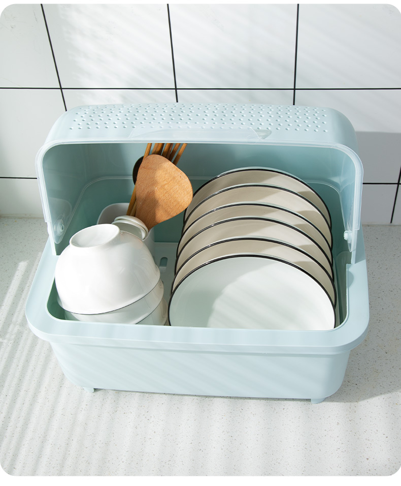 i)生态通用厨房沥水碗柜带盖放碗箱碗碟收纳架家用小型碗筷收纳盒碗盘