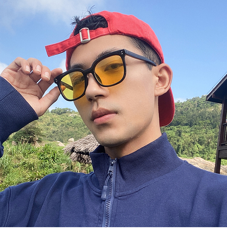 liruisi有色眼镜复古夜视黄色墨镜男士大框显脸小偏光防紫外线太阳镜