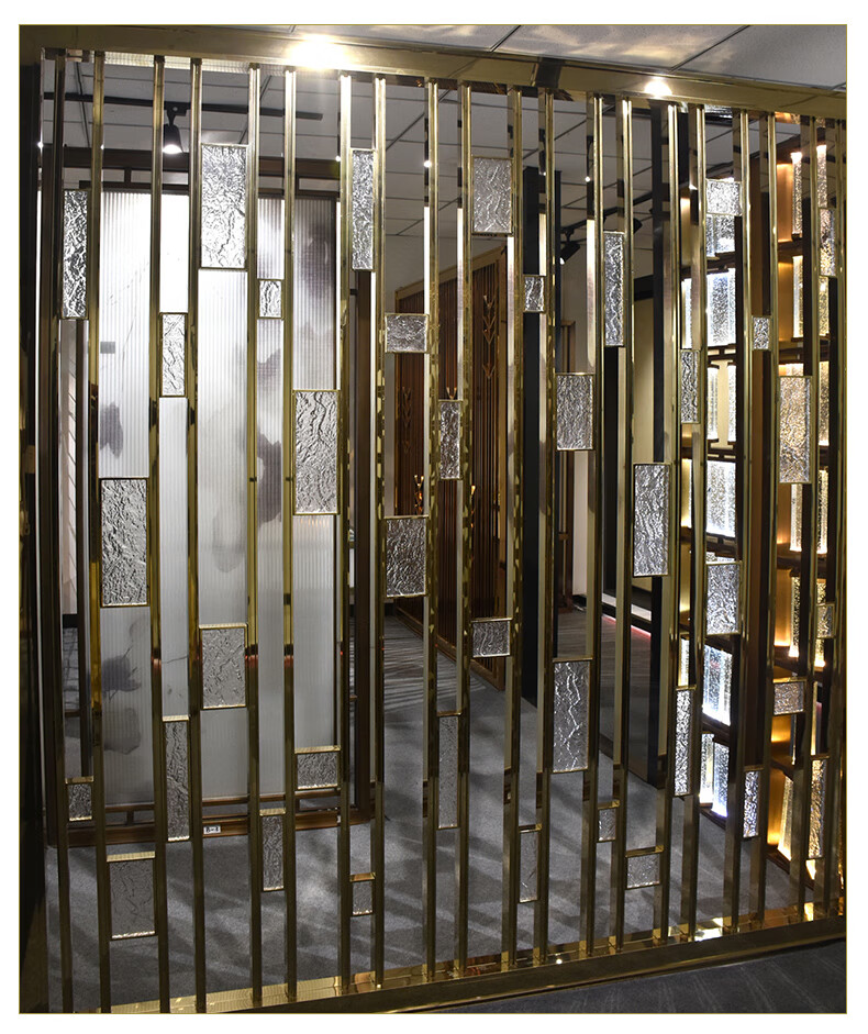 淘苏不锈钢长虹夹胶艺术玻璃隔断办公室酒店金属夹绢夹丝玻璃屏风