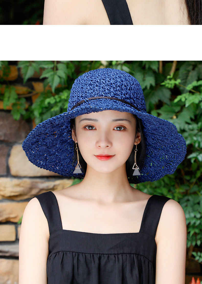 草帽编织太阳帽女凉帽夏季沙滩编织草帽女士大帽檐遮阳防晒渔夫帽平板