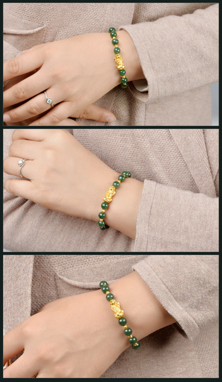 乐凤祥 3d黄金貔貅转运珠手链路路通手串999足金串玉珠手链翡翠礼物