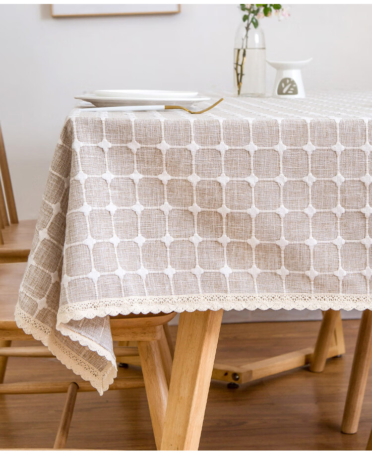北欧格子餐桌布小清新加厚格子桌布布艺棉麻小清新北欧简约餐桌布正