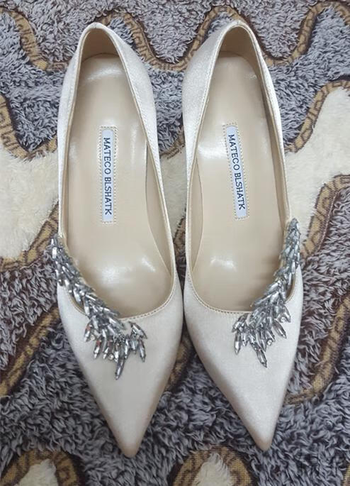 欧洲站2022春新款mb麦穗婚纱鞋细跟尖头高跟鞋秀禾新娘红色婚鞋女