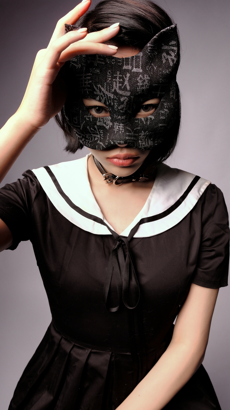 迪士尼(disney)狐狸面具同款黑色pu猫纯朋克暗黑系女生女孩全脸日系