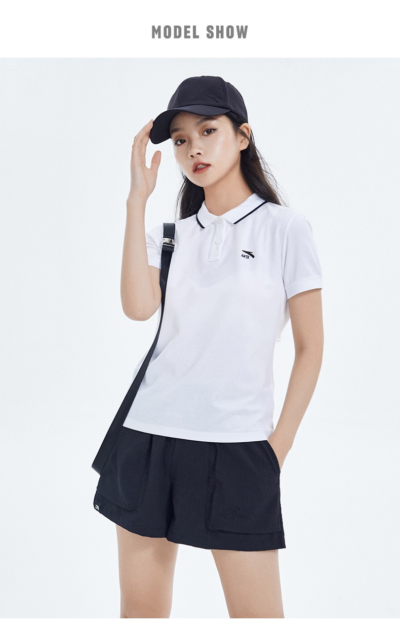 商场同款安踏短袖t恤女夏季新款polo衫纯色简约上衣宽松透气女上装