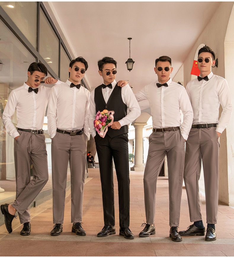 meihe伴郎服西式兄弟装男结婚团服装西装男士衬衫马甲三件套装礼服