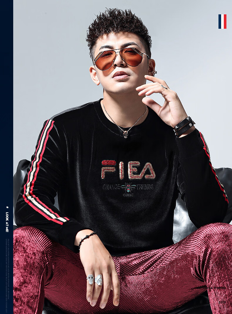 伯莎丹顿轻奢品牌男装长袖t恤2020春季新款拼接织带潮流时尚丝绒卫衣