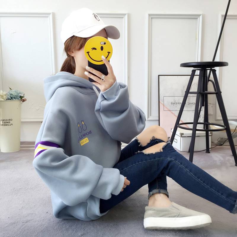 冬季女生卫衣冬天加绒加厚学生韩版宽松少女高中生初中生穿的衣服带绒