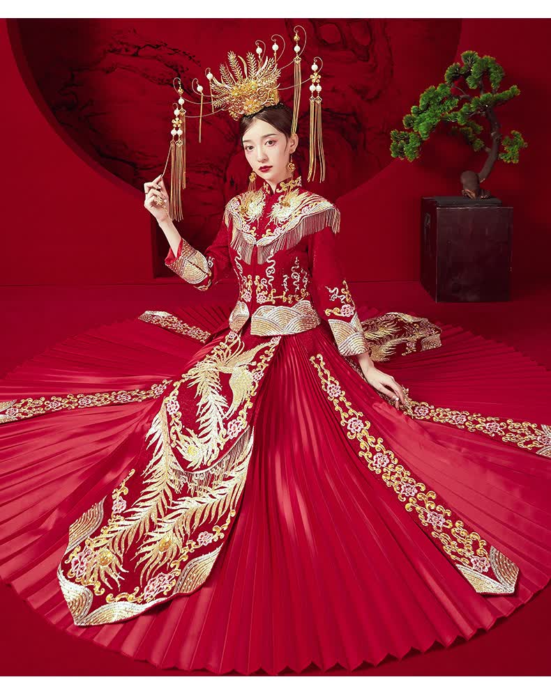 索黛妍 秀禾服新娘2022款中式婚纱结婚礼服敬酒服嫁衣中国风凤冠霞帔