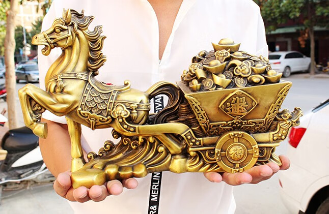 纯铜马拉元宝摆件马拉车工艺品马上发财有钱家居办公摆设 加大号长39