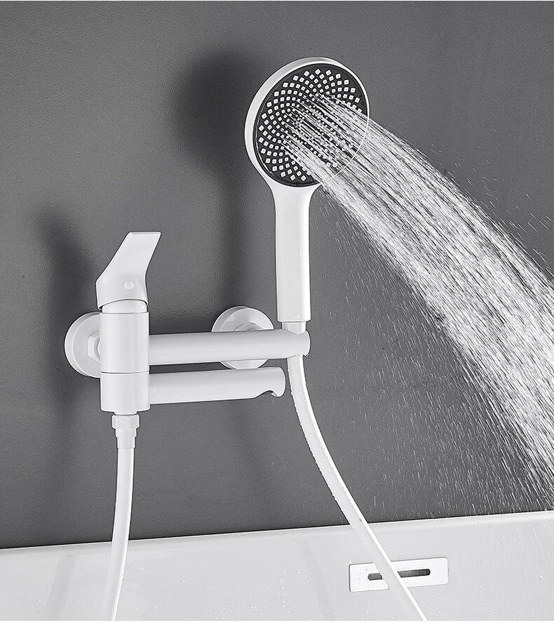 摩豪白色浴缸水龙头淋浴花洒全铜混水阀套装浴室卫生间沐浴增压喷头hb