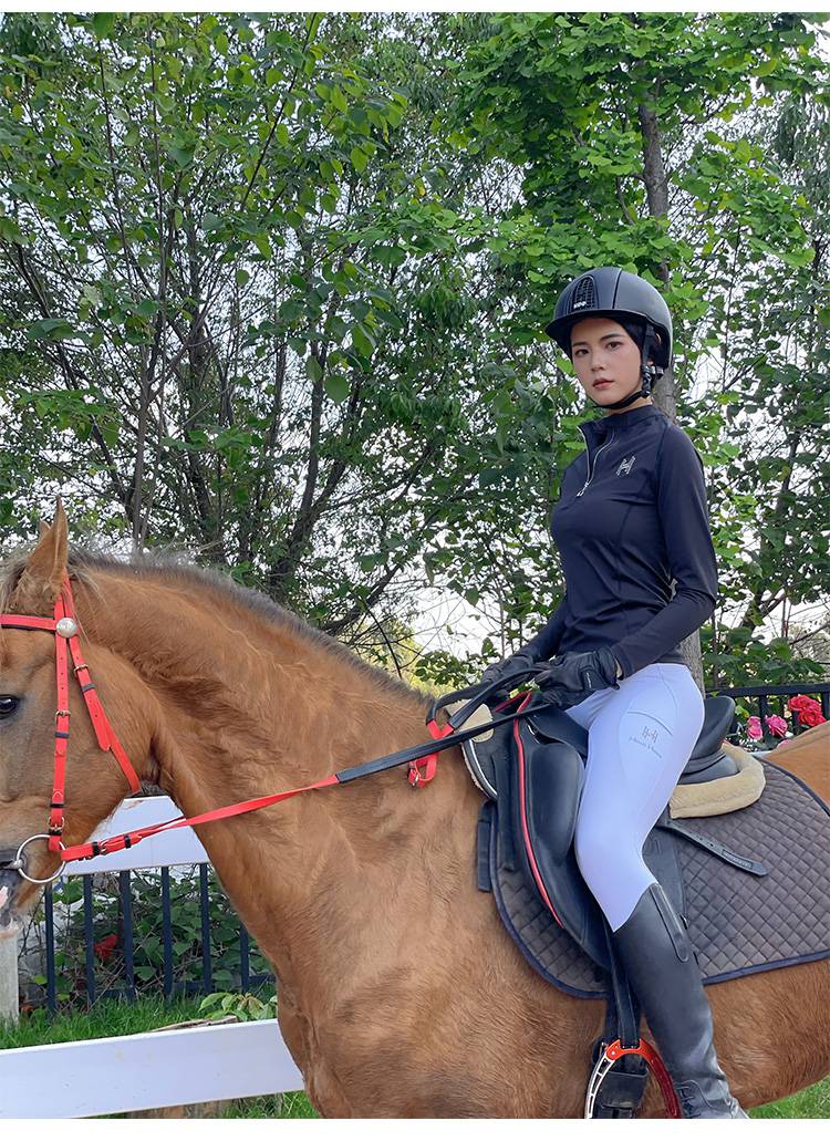 马术服套装 马术服女长袖t恤马术装备骑马装备马裤套装 白色长袖 白色