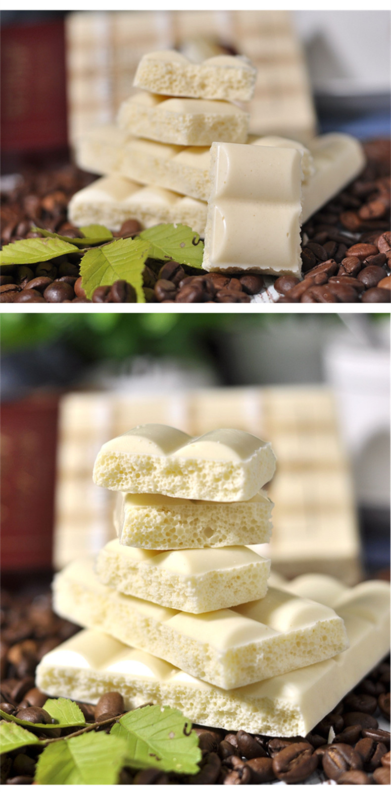 白巧克力俄罗斯气泡黑巧克力90g4块组合榛子味白气泡巧克力