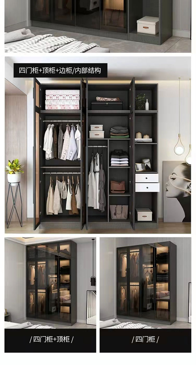 辉导衣柜衣柜家用卧室北欧轻奢约经济型玻璃衣帽间收纳储物转角衣橱单