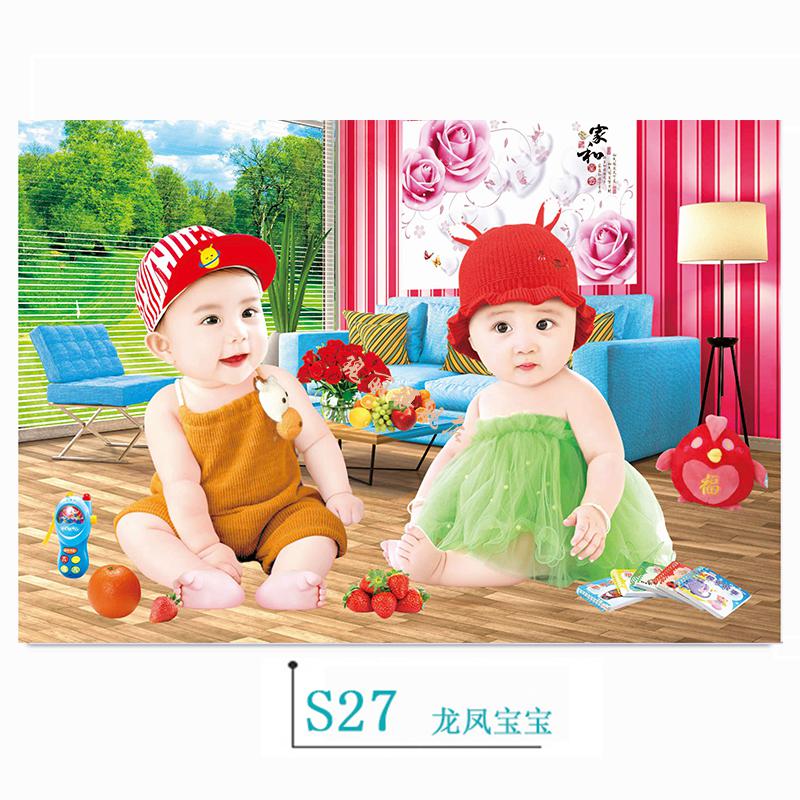 新生儿海报龙凤宝宝海报照片画报漂亮可爱男婴儿画双胞胎教早教超大