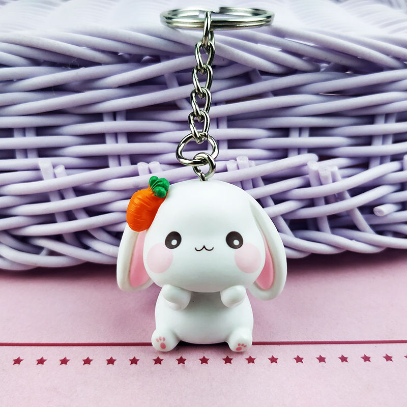 钥匙挂件车载创意挂件ins可爱小兔子钥匙扣抱吉他挂包包啃萝卜兔兔