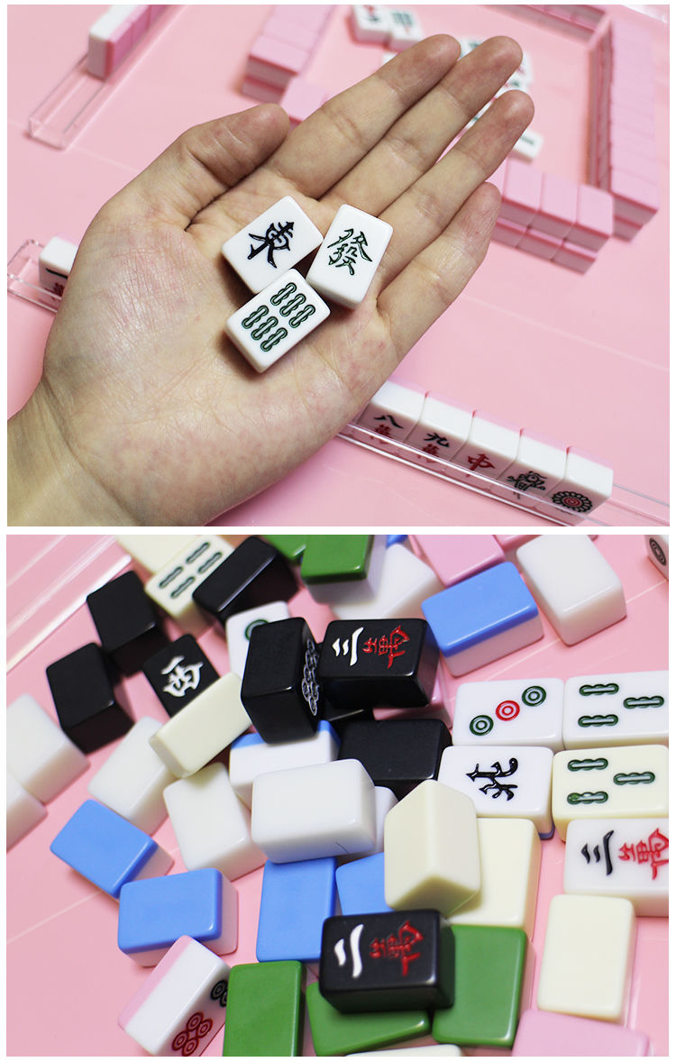 旅行迷你小麻将迷你麻将缩小版户外宿舍30mm蓝色小麻将送桌布骰子袋子