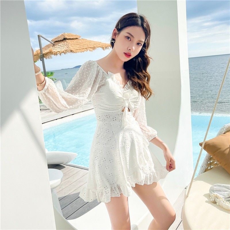 高颜值游泳衣女装温泉新款韩国ins仙性感保守遮肚显瘦连体泳装黑色s