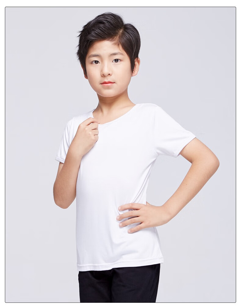 男童舞蹈服夏季白色男孩短袖拉丁舞服练功服幼儿中国舞形体服上衣