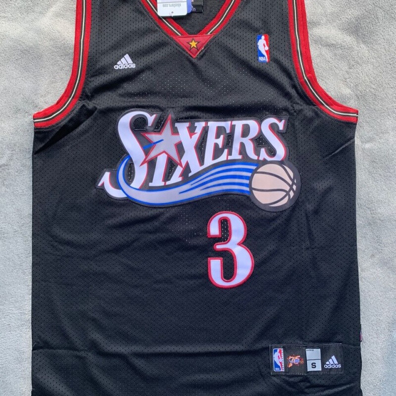 滕讯体育nba76人艾弗森3号复古篮球服黑白运动休闲球衣训练女背心刺绣