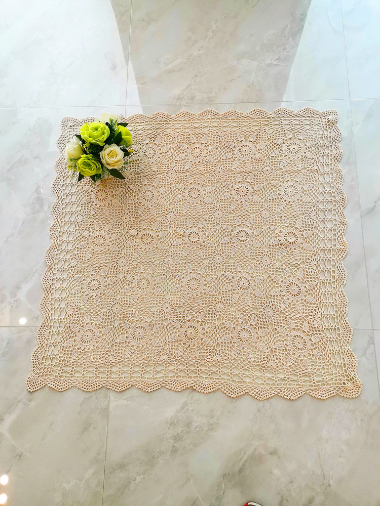 手工钩针钩花桌布如意纯新款沙发巾 编织镂空布艺 盖巾电视罩 米色 40