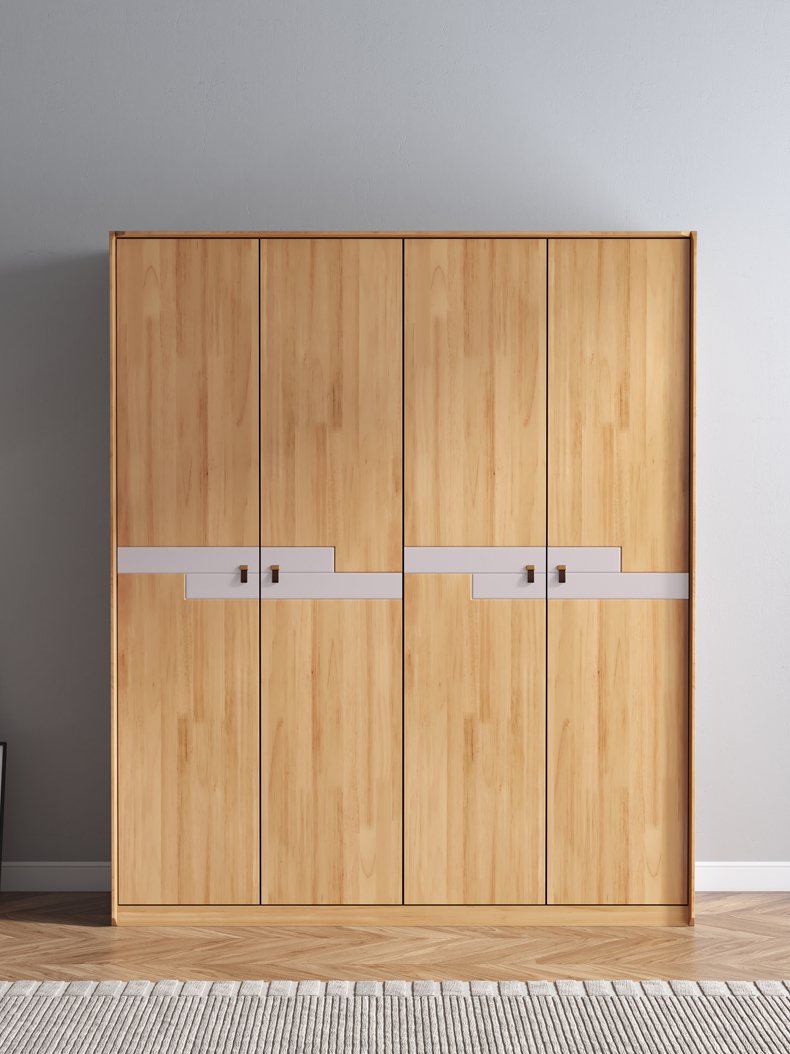 睦乐北欧现代简约实木56门轻奢衣柜平开玻璃门储物柜卧室原木衣橱2门