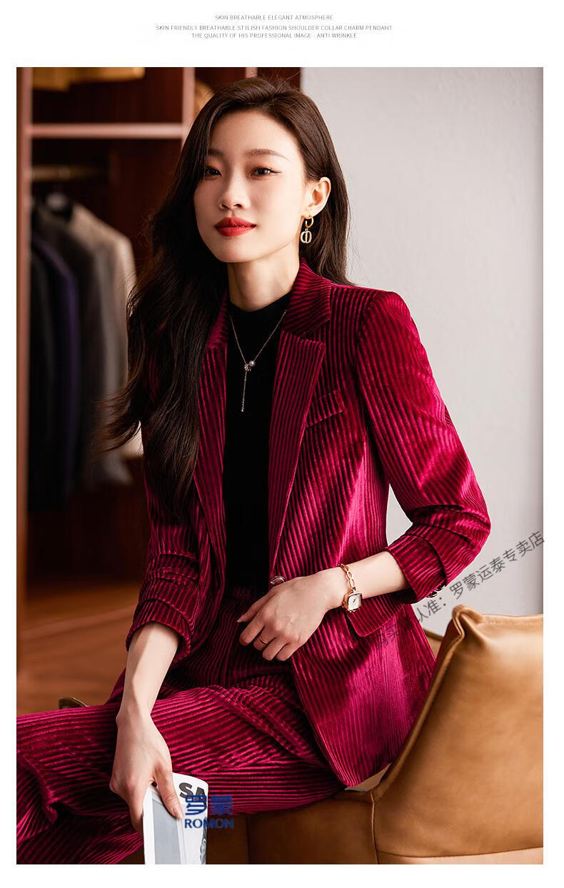 品牌女装 金丝绒黑色小西装外套女2022秋季新款高端职业气质女神范