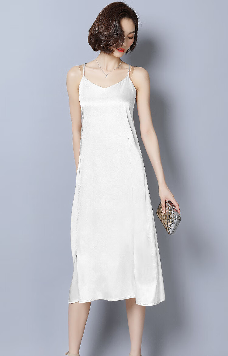 纯色仿真丝连衣裙中长款仿桑蚕丝吊带裙大码修身内搭打底裙2020夏季